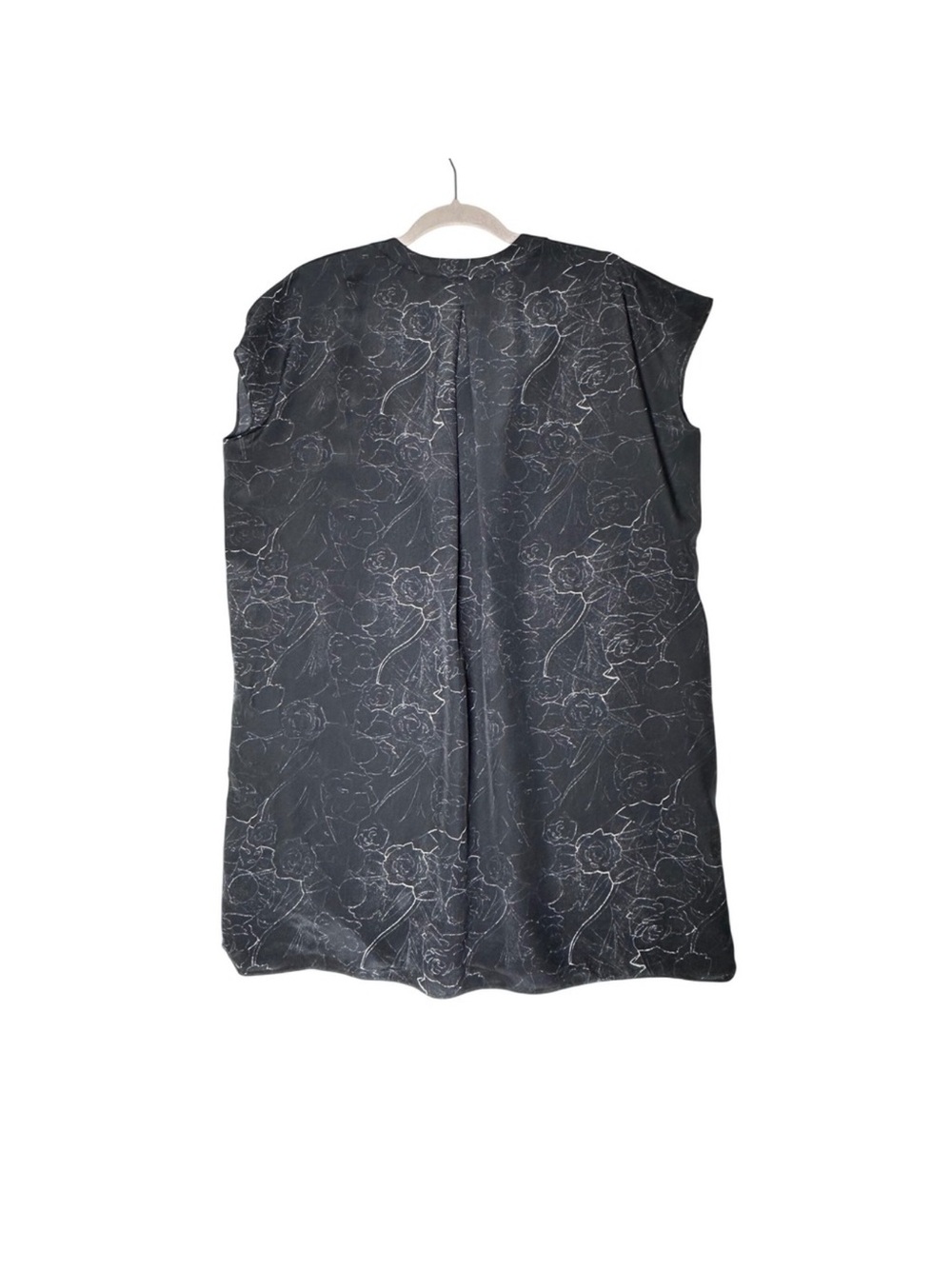Billy Reid Black Floral Outline Cap-Sleeve V-Neck Blouse - Picture 3 of 4